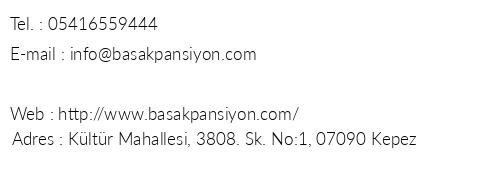 Baak Pansiyon telefon numaralar, faks, e-mail, posta adresi ve iletiim bilgileri
